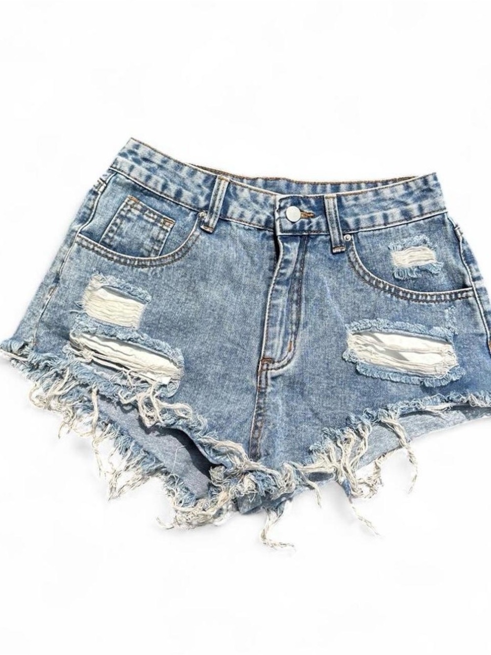 Y2K style Distressed Denim Shorts Frayed Hem Acid Wash Mini Shorts